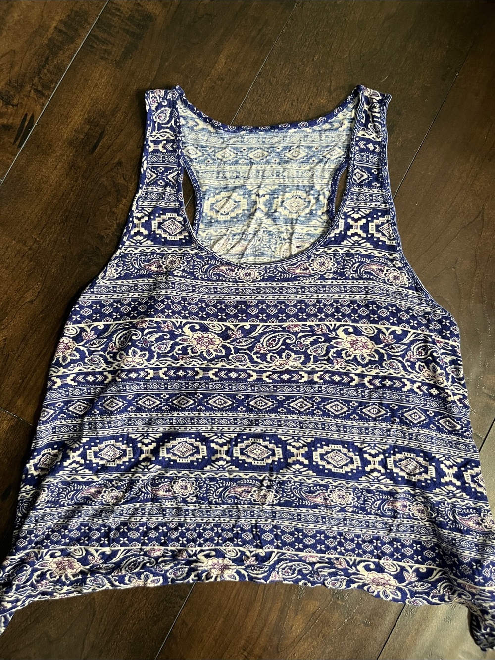 Roxy Blue Patterned Racerback Tank with White & Pink Details